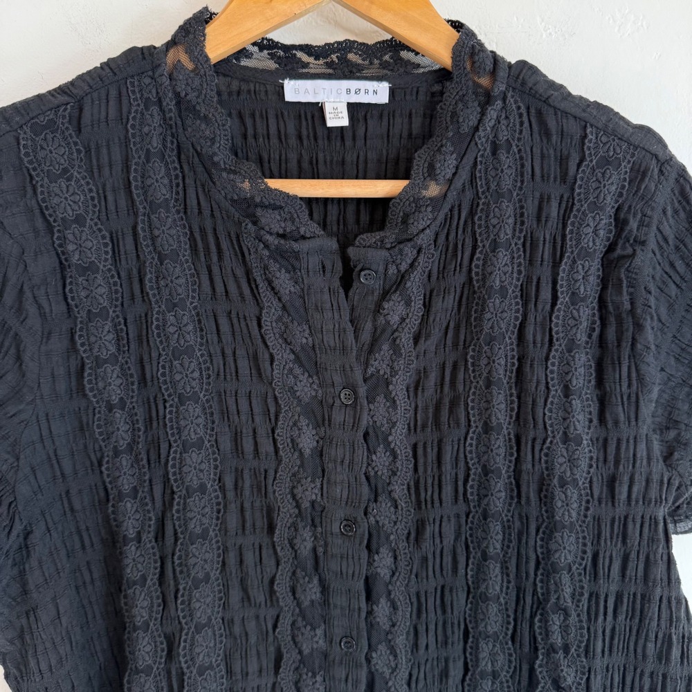 Baltic Born Zara Lace Top Black Size M Cotton Boho Feminine Coquette Blouse - Picture 3 of 13